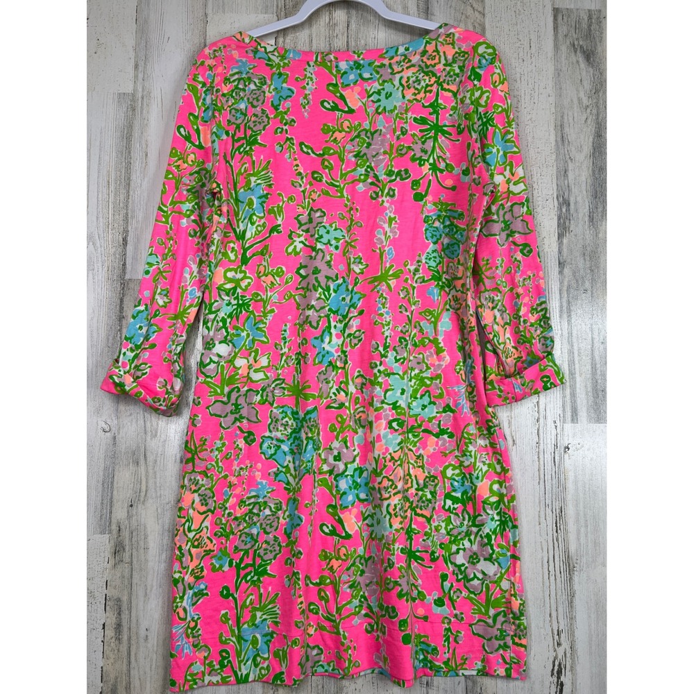 Lilly Pulitzer Pima Cotton Dress M Pink Floral V-Neck Resort Preppy Coastal